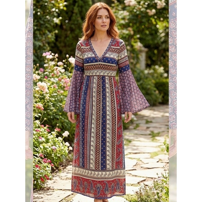 Flying Tomato Multicolor Maxi Geometric Dress Women Size L