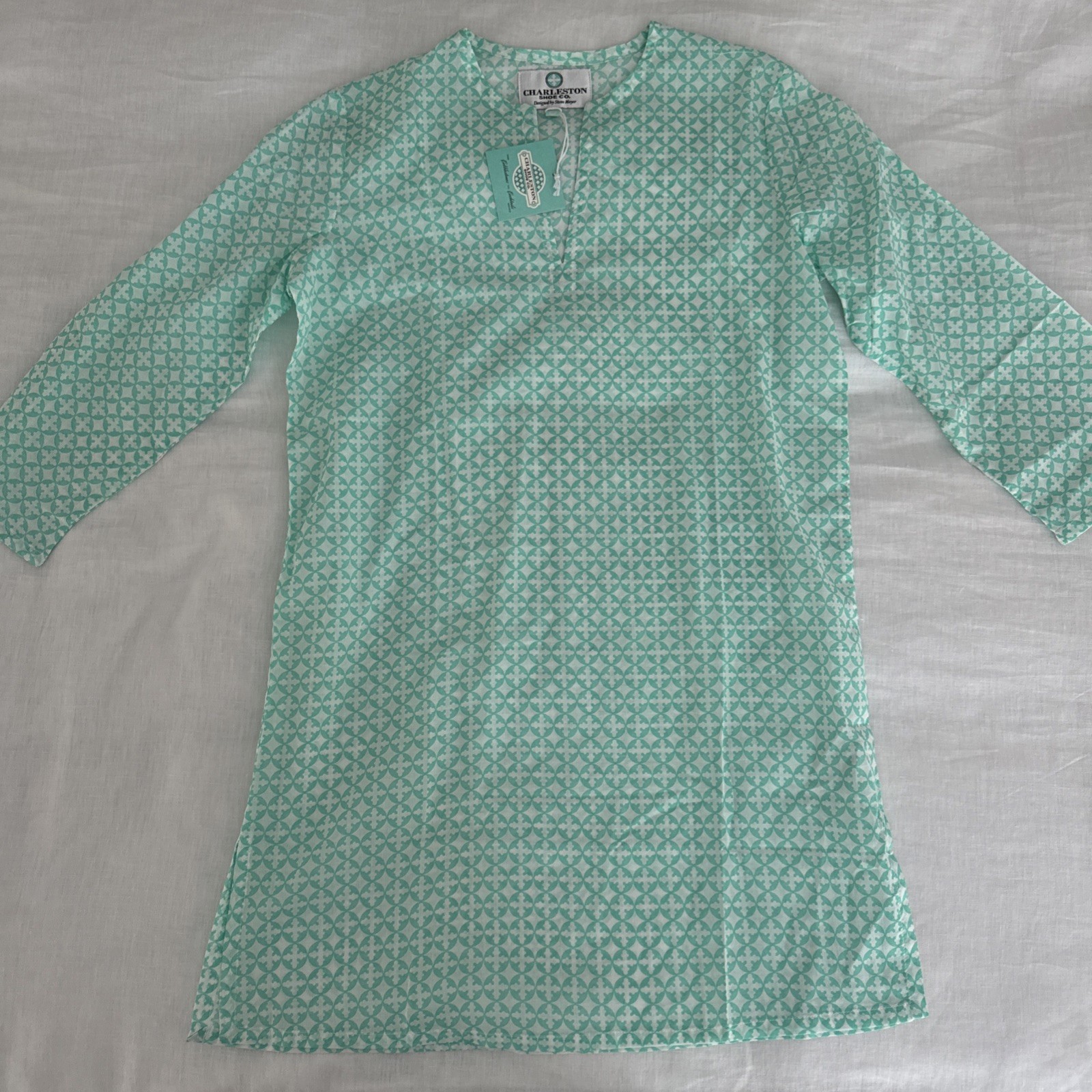 NWT Charleston Shoe Company By Steve Mayer Size Small Dress Aqua White Tunic