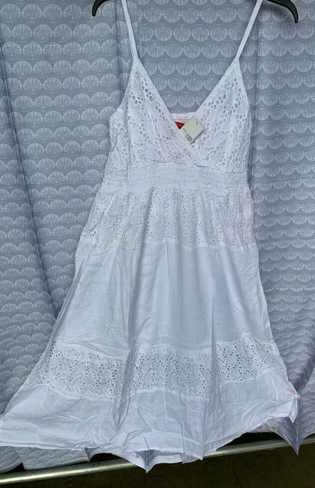 Women v neck cotton eyelet dress solid ombre elastic spaghetti strap summer US