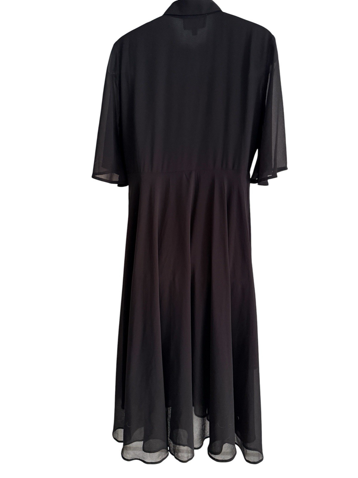 Tuckernuck Pomander Place Black Chiffon Midi Dress L Collared Button Flutter