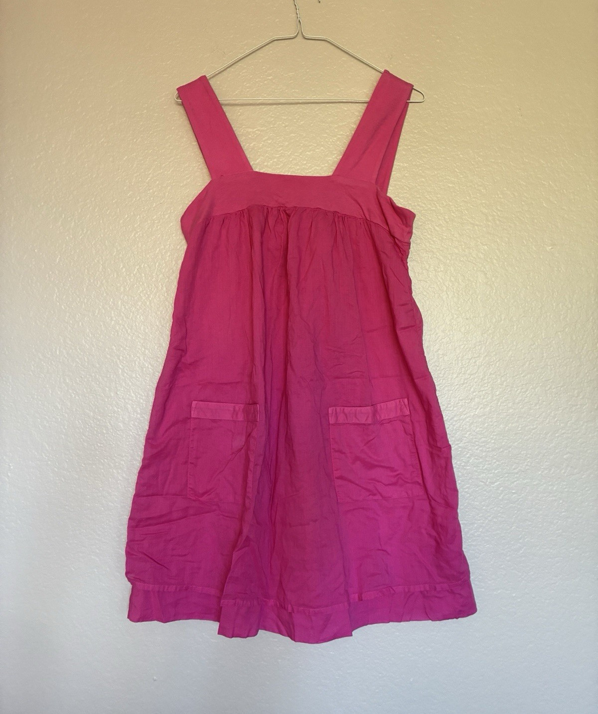 VTG 100% Cotton Size M Bright Pink Babydoll Coquette Dress Pockets Square Neck