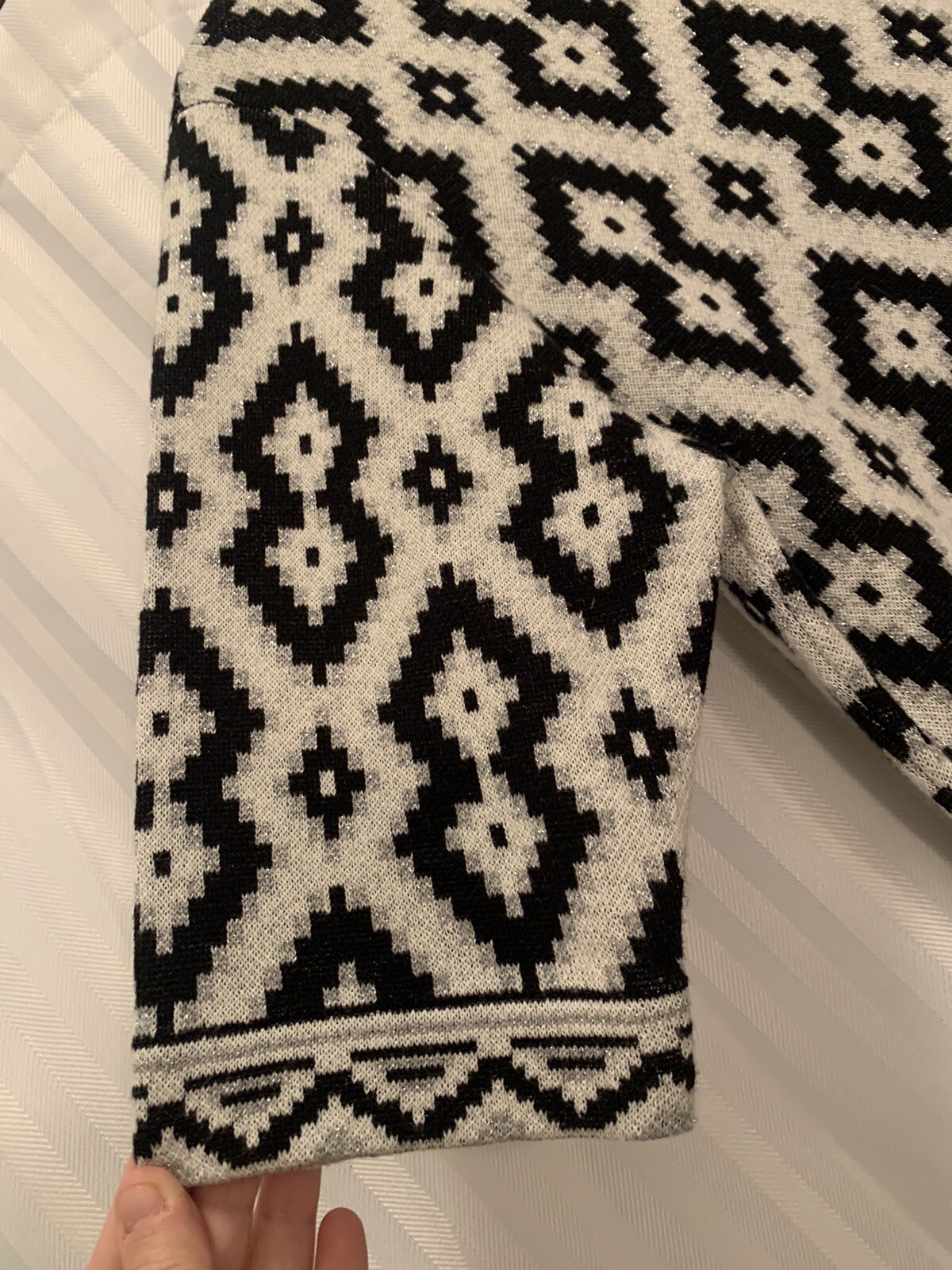 Beige By ECI Black And White Geometric Sparkle Holiday Sweater Dress Sz Large