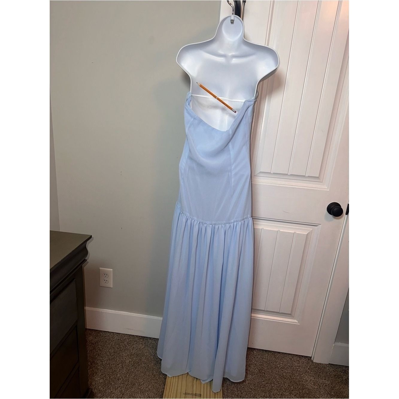 Peppermayo Size Medium Strapless Light Blue Maxi Dress with Side Thigh Slit