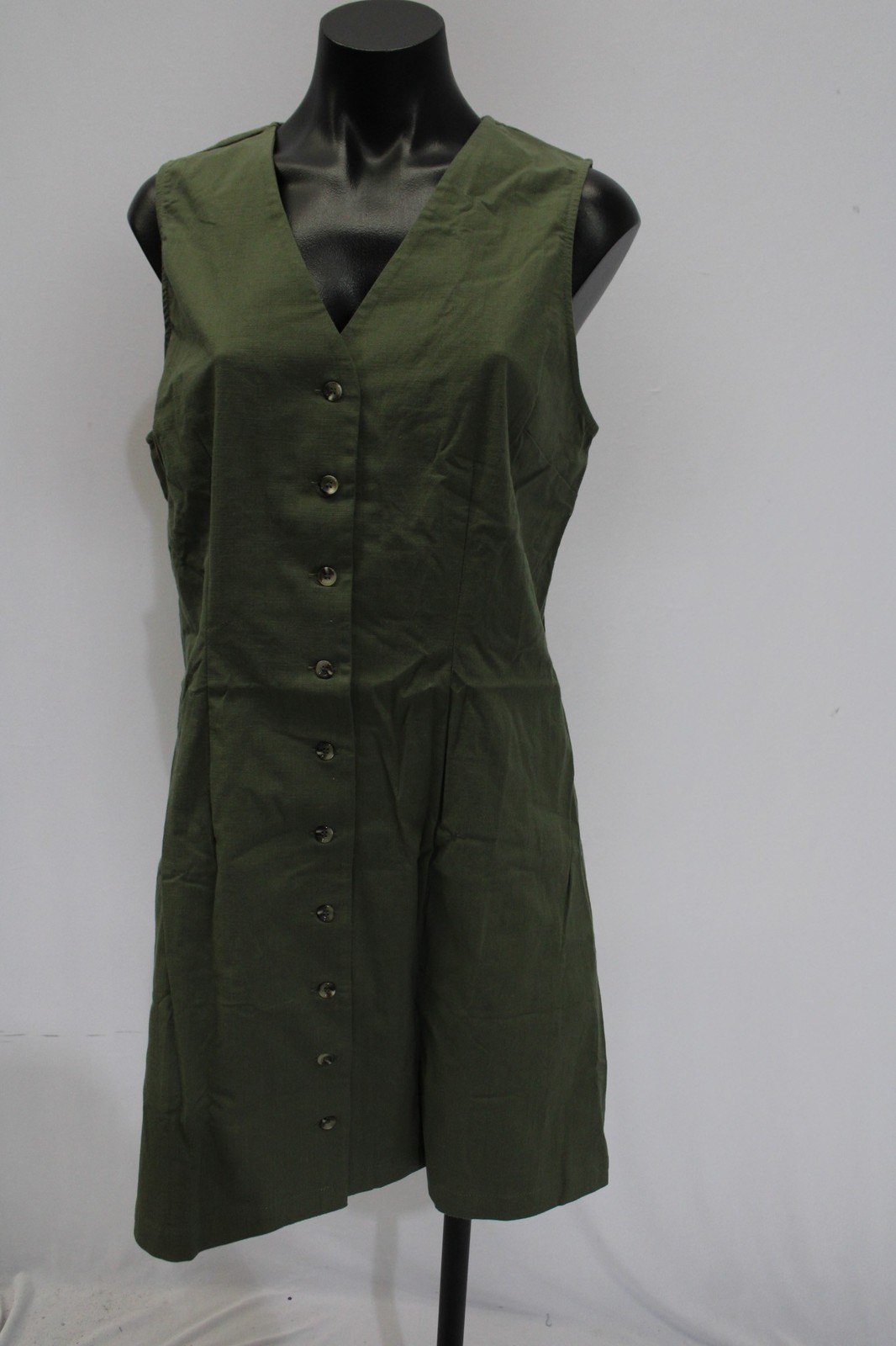 Nine Britton Women’s Alyssa V Neck Button Front Mini Dress EJ3 Olive Medium NWT