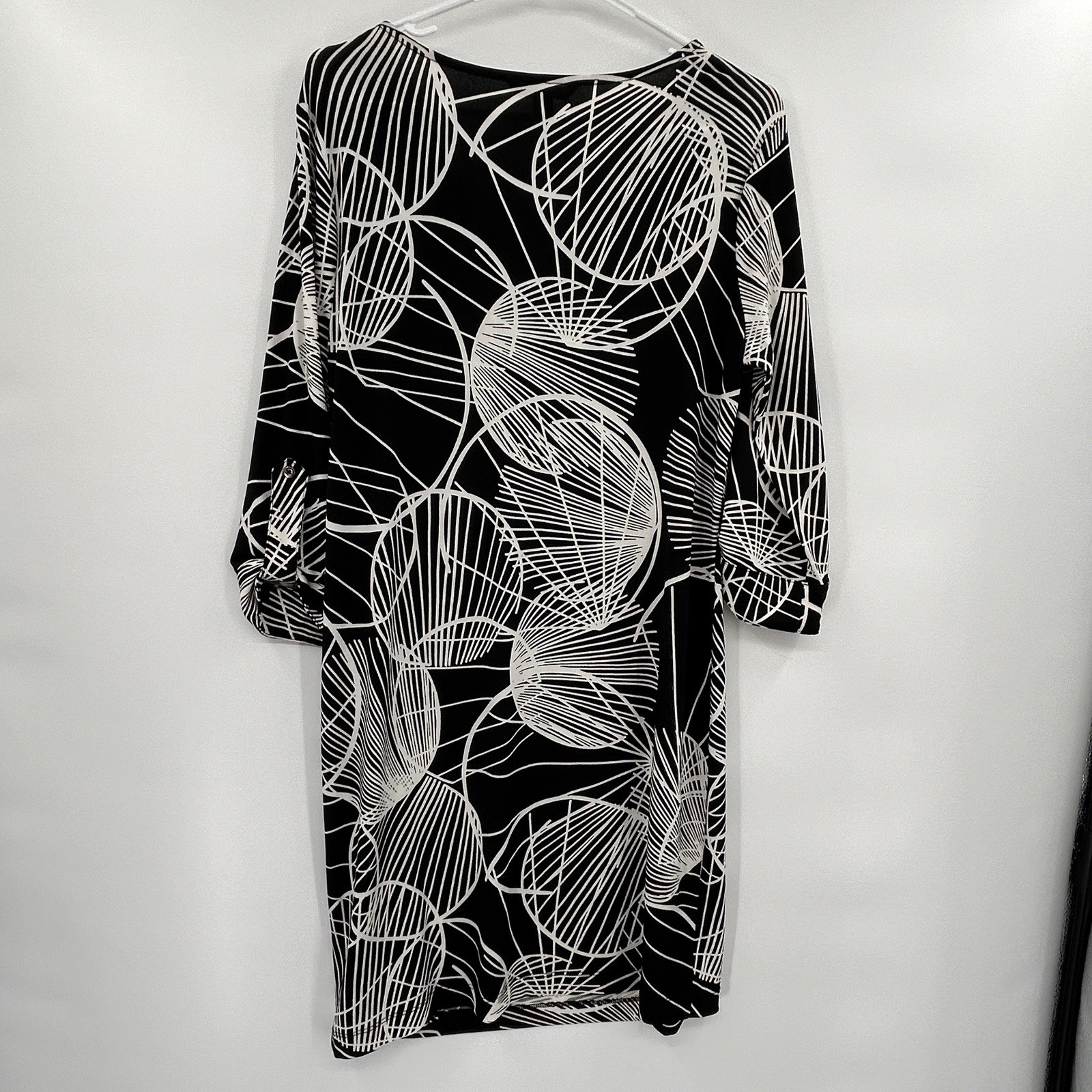 Banana Republic Womens Geometric Draped Neck Dress Size M Black Career Classic