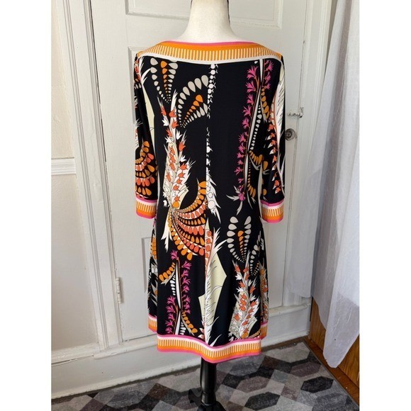 Ali Ro Boatneck Shift Dress Y2K Anthropologie 3/4 Sleeve Colorful Abstract Mod 8