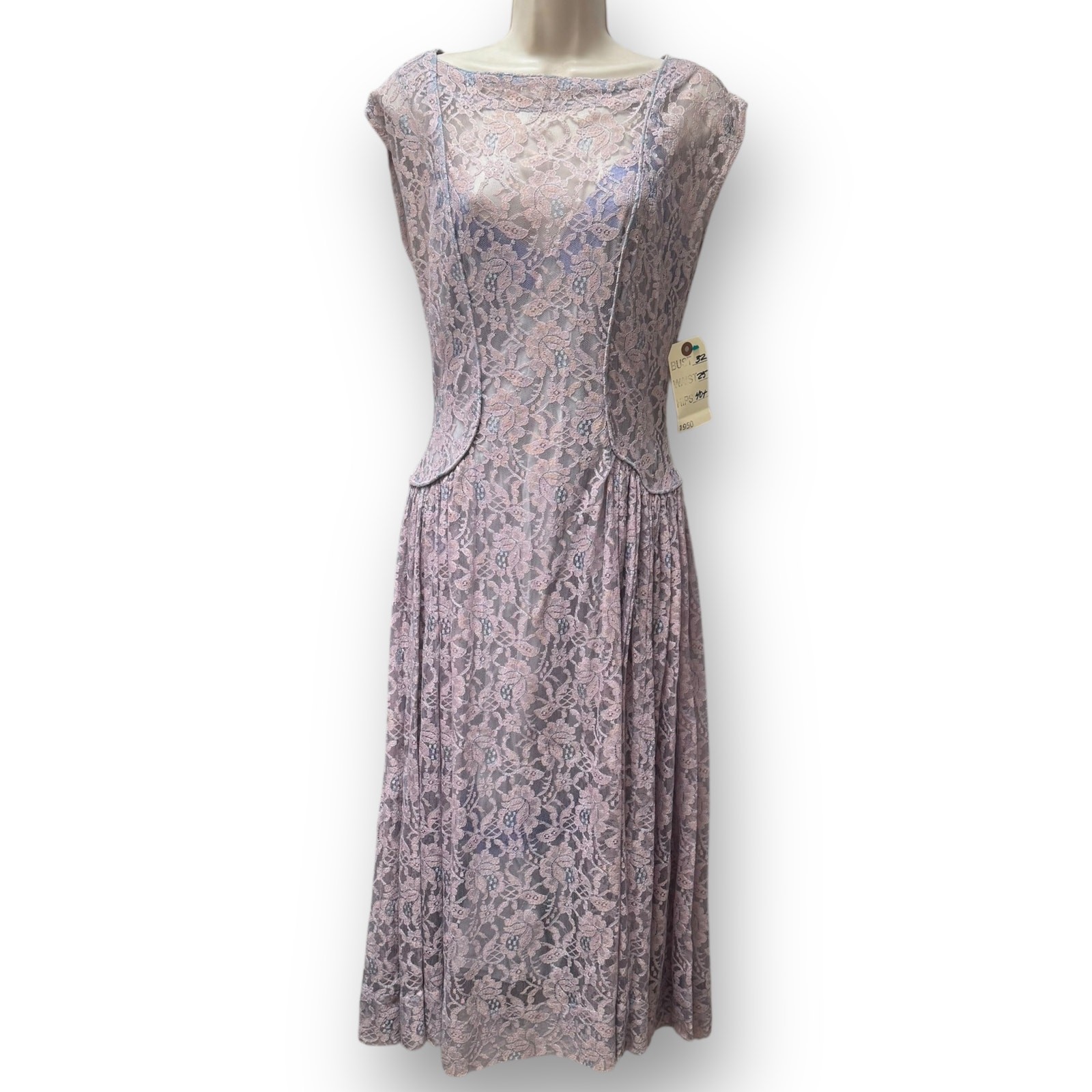 1940’s Lilac Lace Party Dress Sheer Size Small Flapper Evening Gown Vintage Deco