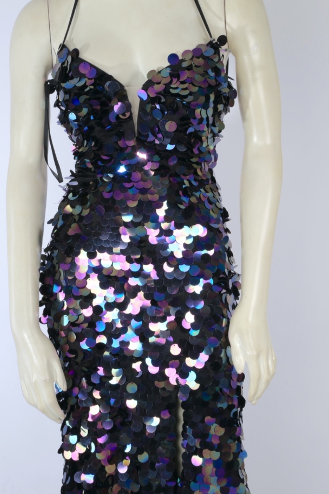 ALYCE Paris Paillette Plunging Neckline Sequin Maxi Prom Dress Gown Women Sz 000
