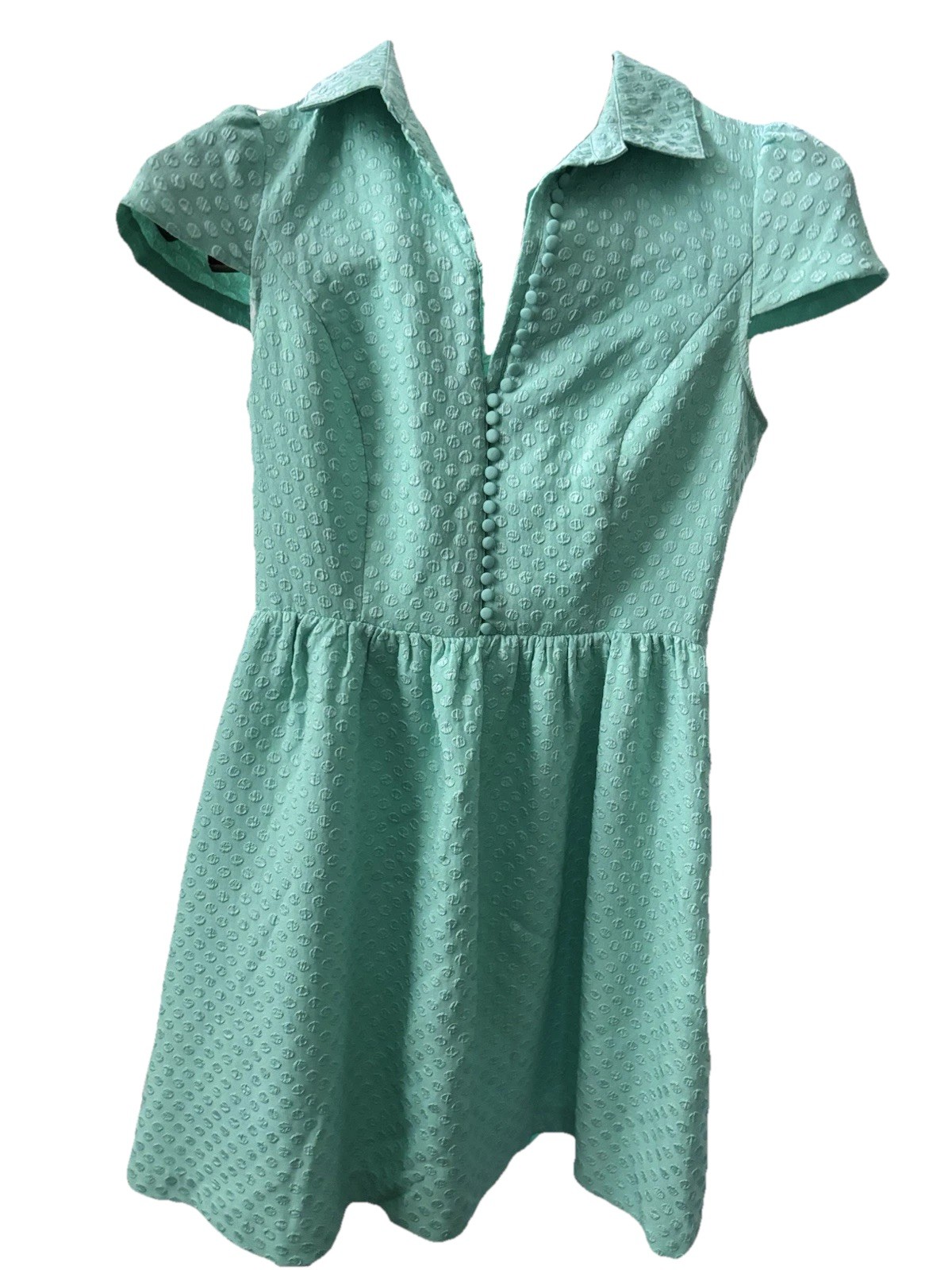 Kensie Size S Sage Pastel Pok A Dots Cap Sleeves Fabric Buttons Spring Summer