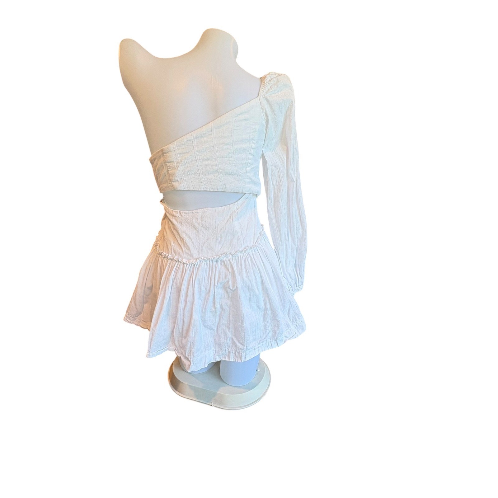 ♾️White One Shoulder Ruffle Mini Dress Statement Boho Seven Wonders Sz XS/4♾️