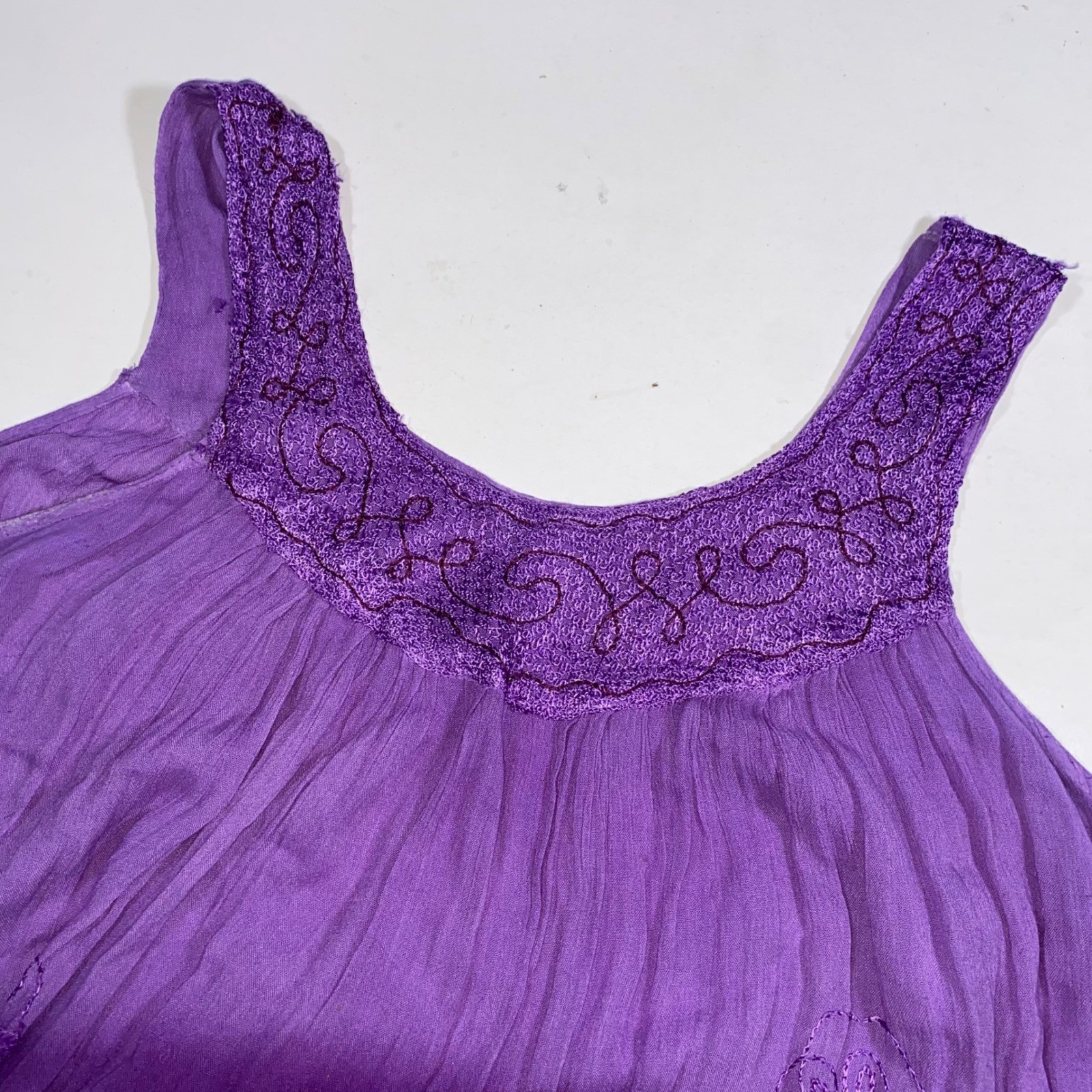 Island Beach Purple Ombre Embroidered Tank Dress Rayon Boho Beachy Vacation