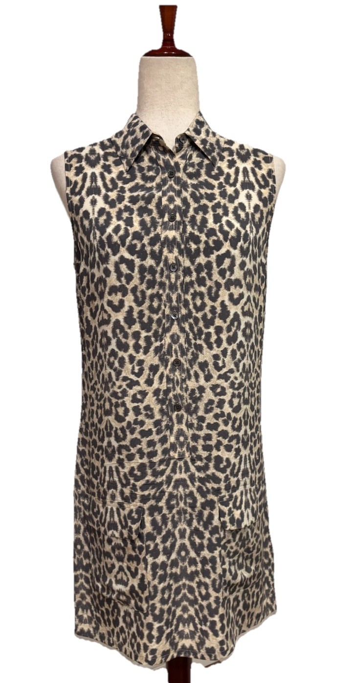 Equipment Femme Sleeveless Lucida Silk Leopard Print Dress Pockets MSRP $268 XS