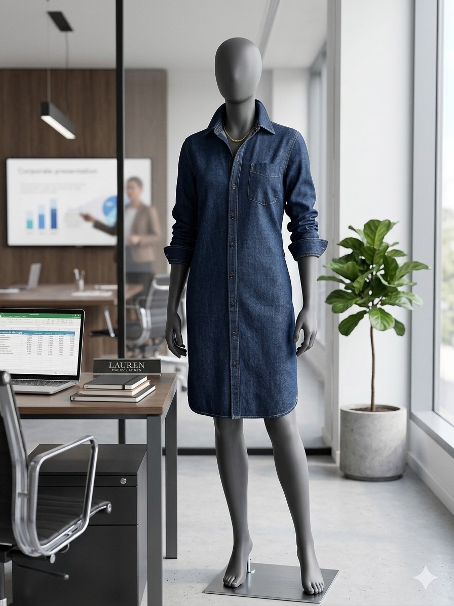 Lauren by Ralph Lauren Dark Wash Denim Shirt Dress. Size XL Long Sleeve Cotton