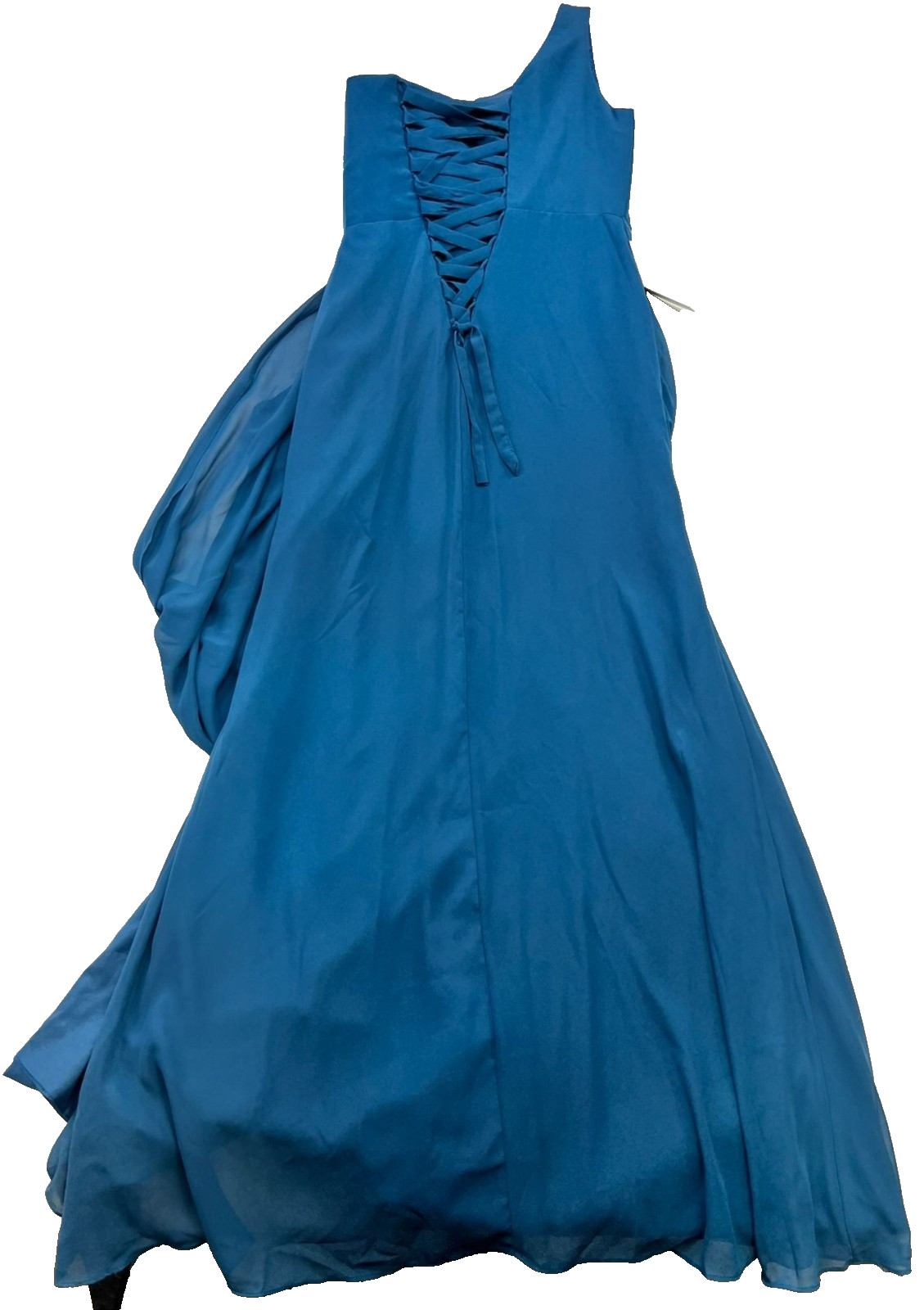 Wear Your Love Womens Chiffon Maxi Bridesmaid Dress One-Shoulder Size 10 Blue