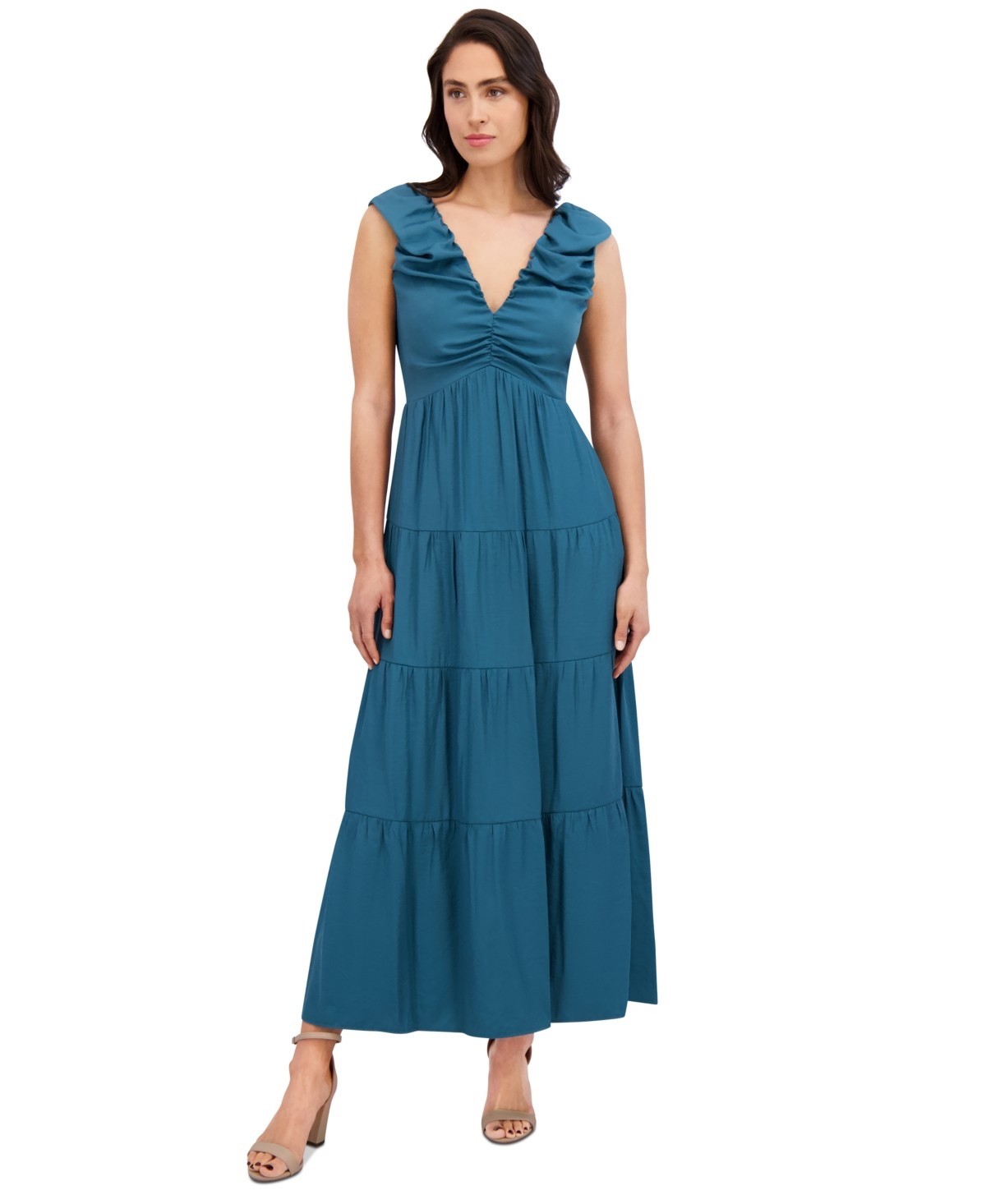 Siena Women’s V-Neck Tiered Maxi Dress – Teal Size 6 NWT