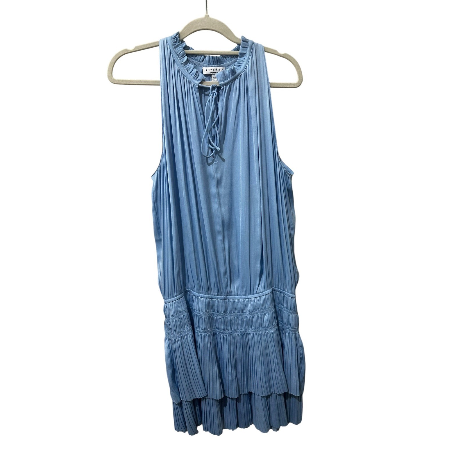 Current Air Light Blue Pleated Smocked Drop Waist Sleeveless Mini Dress Small