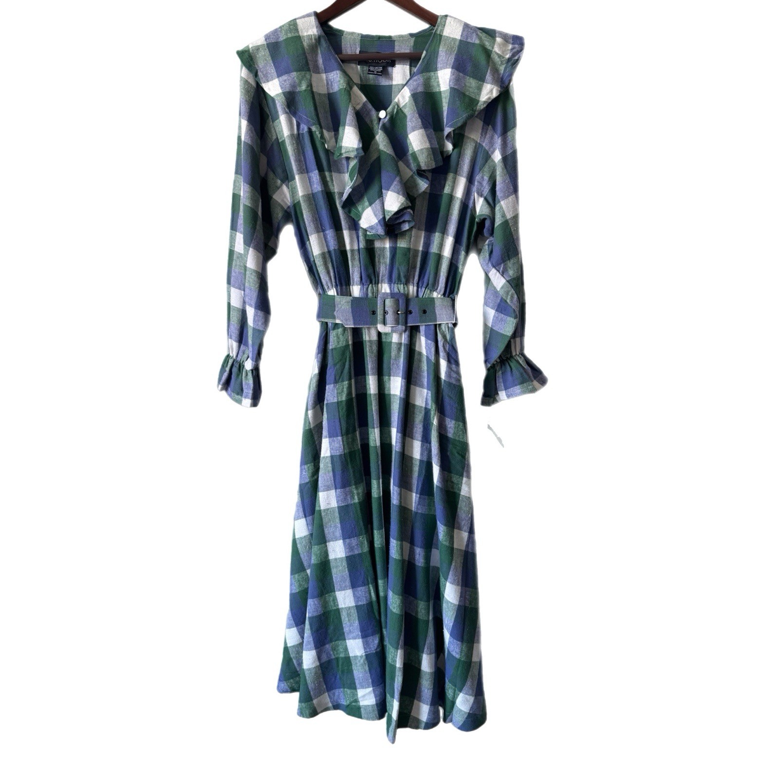 J.G. Hook NWT Dress Midi Flannel Plaid Prairie Peasant Academia Sz 14