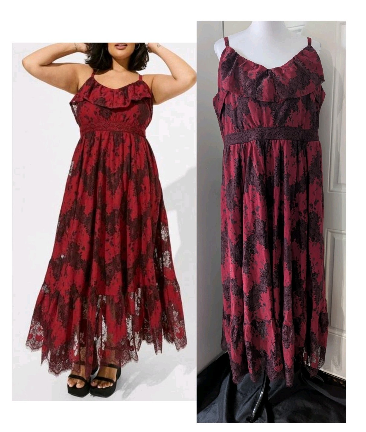 Torrid Dress Size 2 18/20 NWT Two Tone Lace Tiered Hem Dress In Rhubarb Pockets