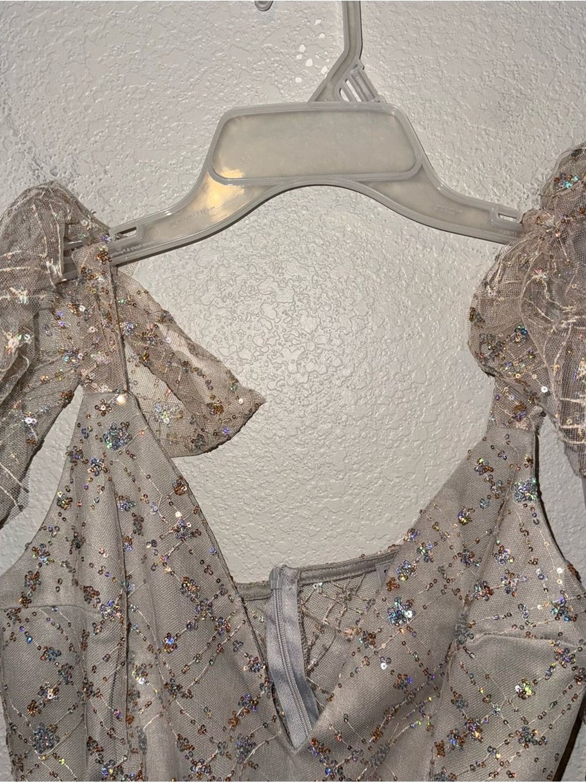 Lucy in the Sky Sequin Tulle Bow Strap A-Line Mini Dress Size L Party Cocktail