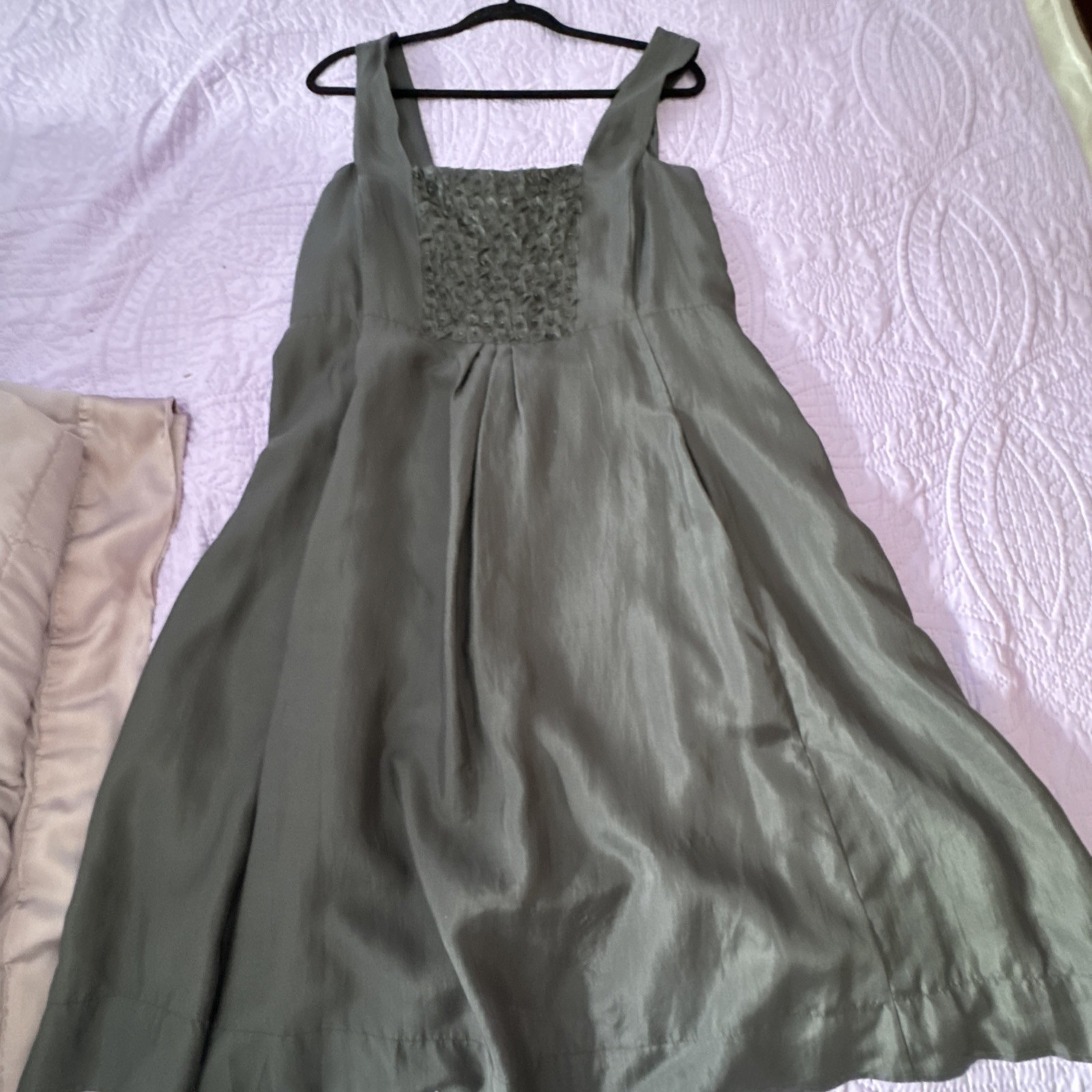 Eileen Fisher Large/XL Sleeveless 100% Silk Lined Dress Smoky Grey 40” Long EUC