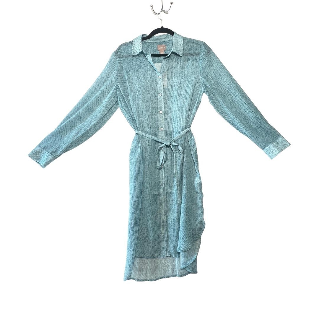Blue Stripe L/S Dress Cover Up Long Sleeve Chiffon Tie Belted sz 1 Chico’s NWT