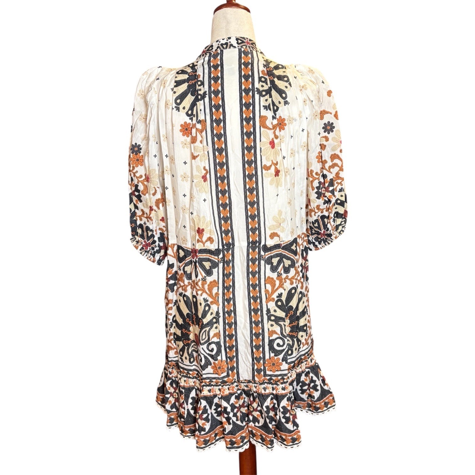 Farm Rio Flower Fan Tapestry Print Puff Sleeve Mini Dress Small NO BELT
