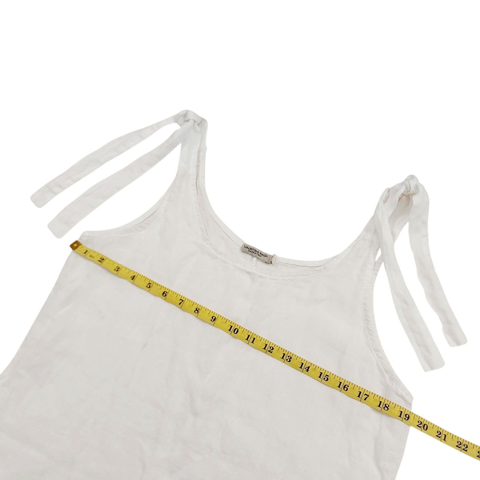 Valentina Naldi Midi Dress Womens Medium White Linen Tie Shoulder Beach Italy