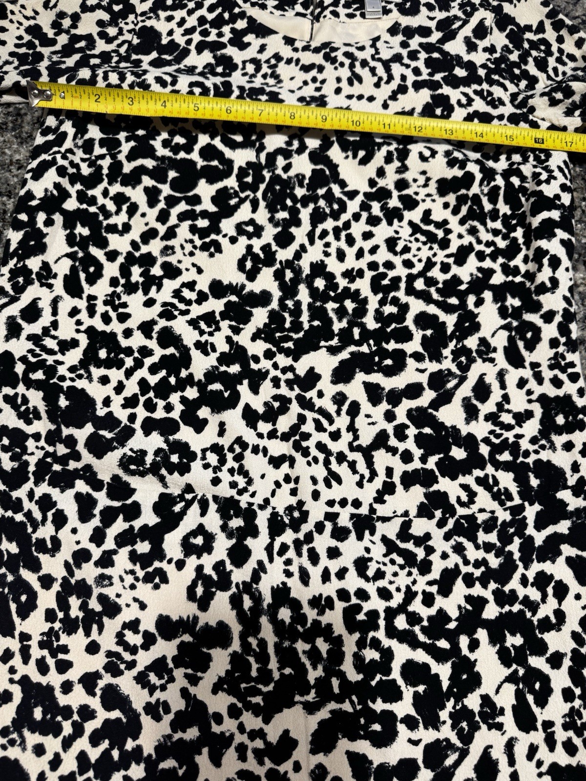 J. CREW Long Sleeve BLACK-IVORY Rayon Animal Print Pocketed Shift Short Dress XS