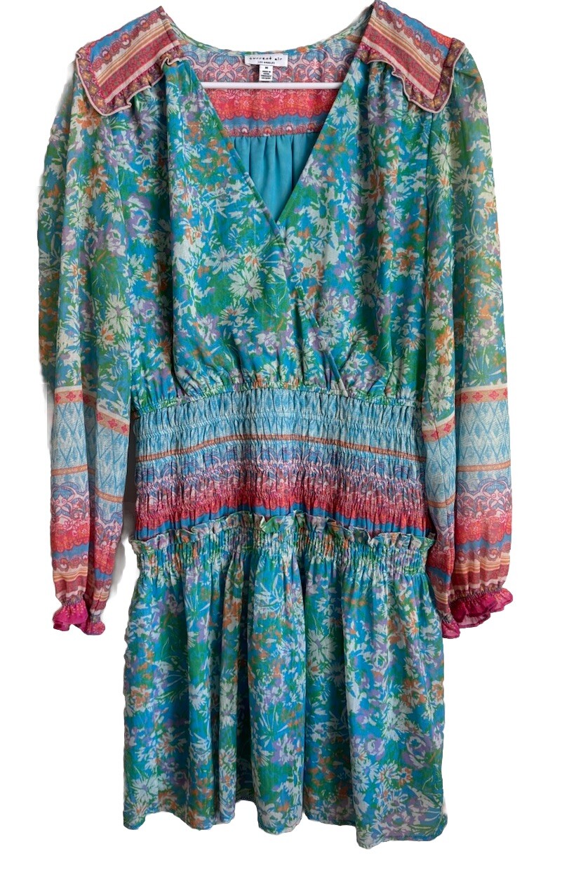 Current Air Anthropologie Boho Floral Mini Dress V Neck Tiered Hem Festival
