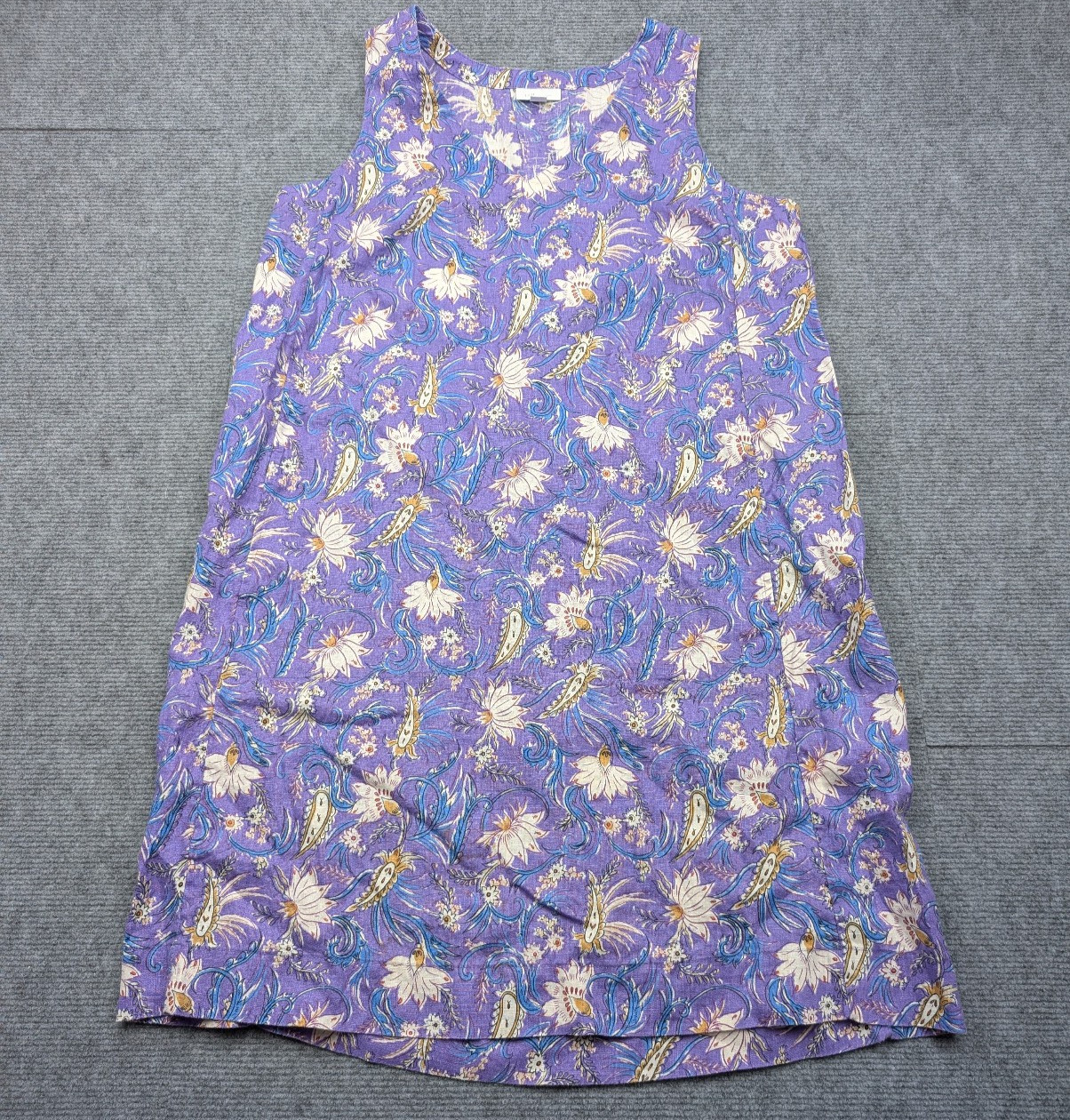 J Jill Love Linen Dress Womens Medium Purple Floral Shift Coastal Natural Beach