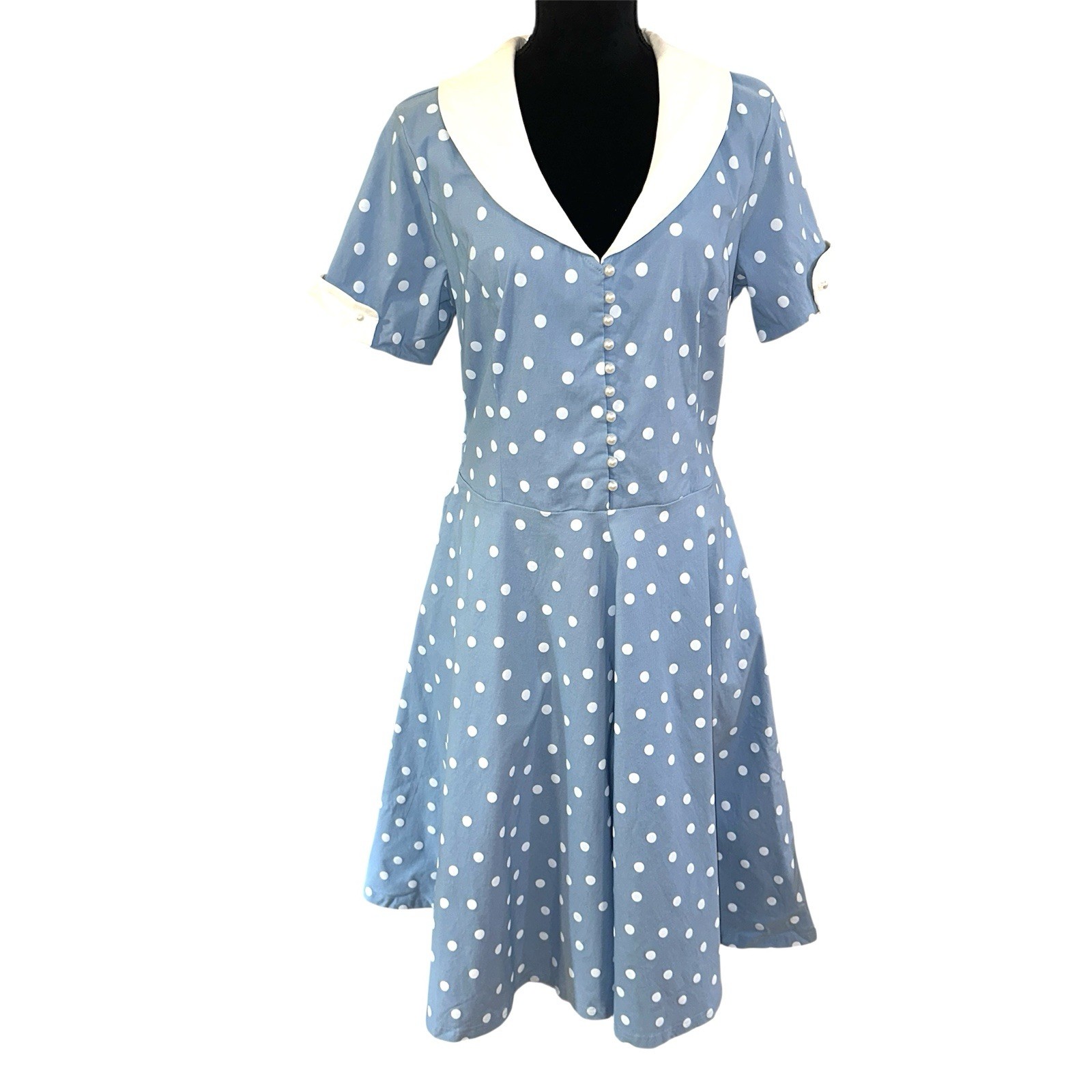Gown Town Womens XL Blue Polka Dot Retro Dress I Love Lucy Costume 50s Rockabill