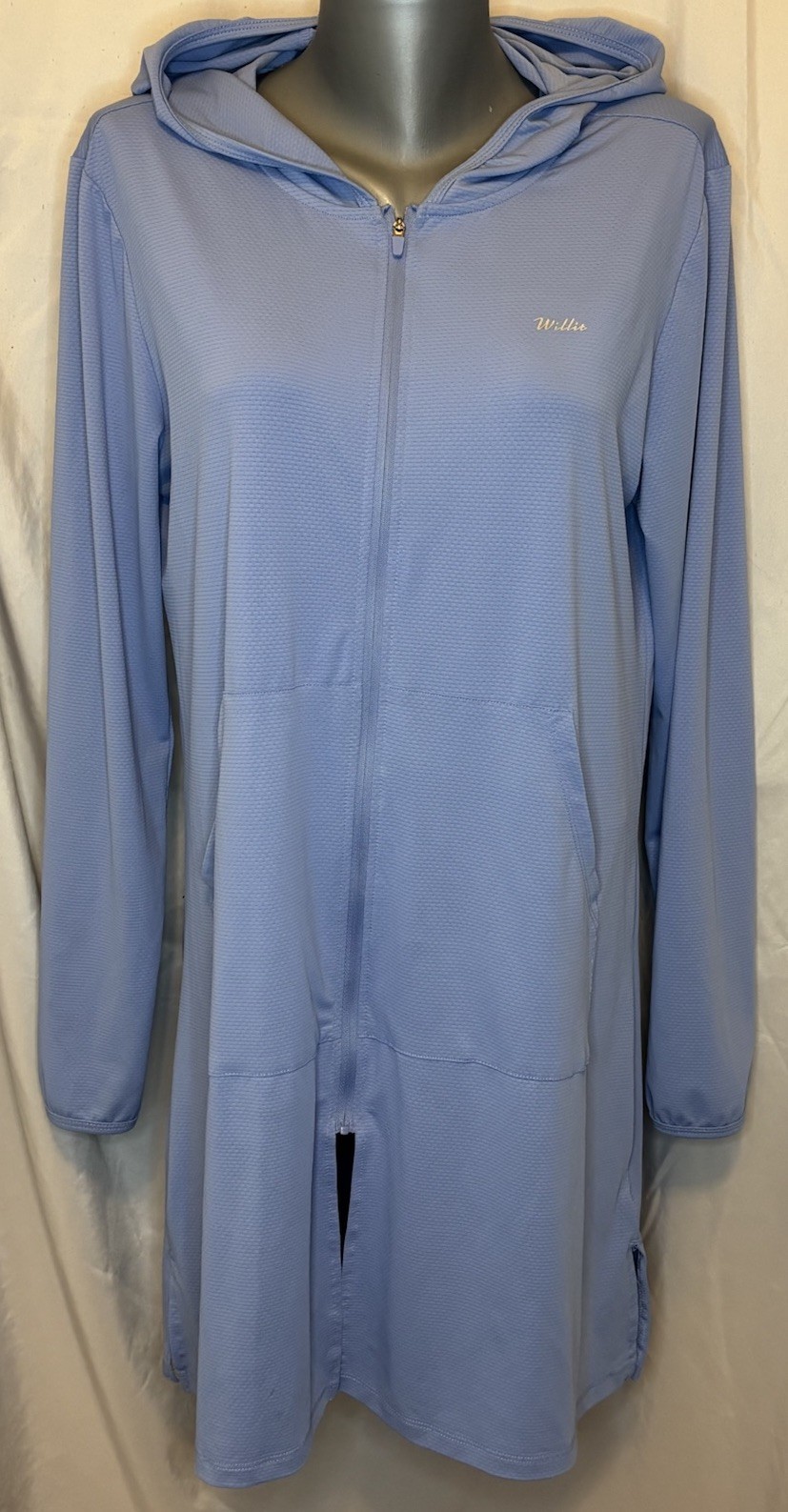 Willit Hooded Womens Cover Up Sz L Blue/Periwinkle Full Zip Beach Resort