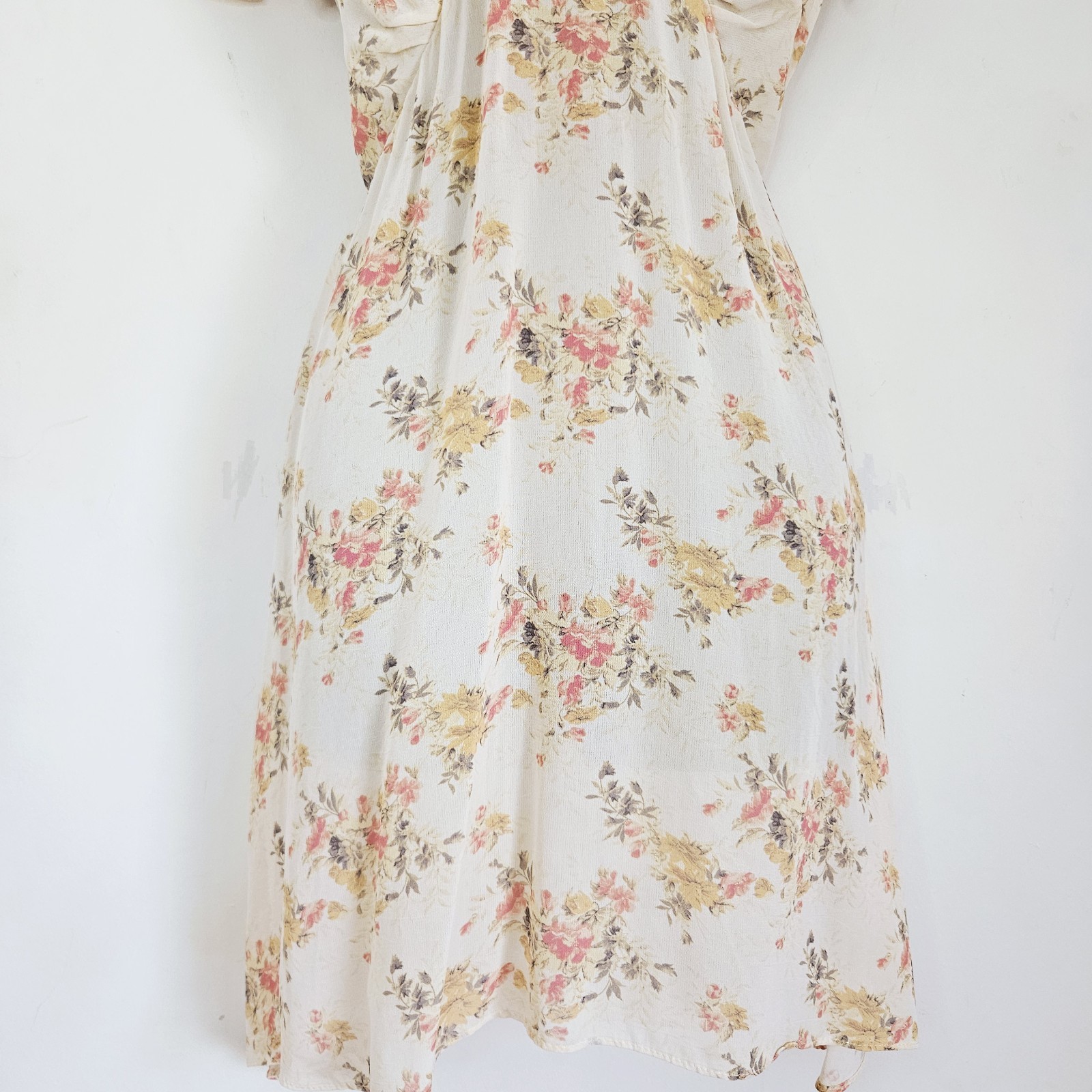 NEW Ex NEW LOOK 10-18 Ruffle Chiffon Floral Dress Ivory Pink Occasion Wedding