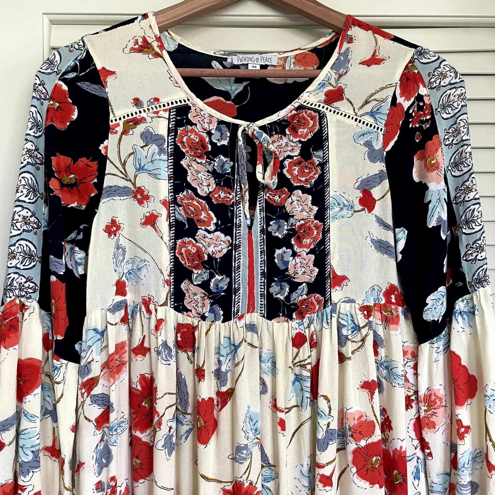 Patrons of Peace Patchwork Floral Babydoll Dress XS Americana Boho Summer 4th