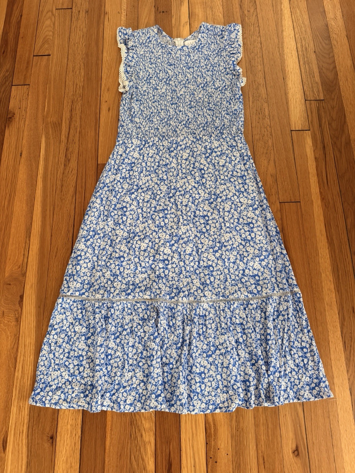 Lost + Wander Womens Ruched Floral Print Sleeveless Dress Blue Size L Summer