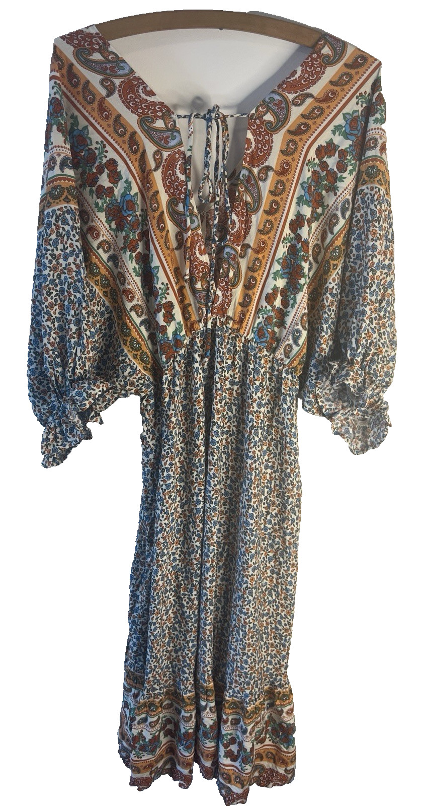 Umgee L Southwestern Bell Sleeve Peasant Cottagecore Prairie Boho Dress Summer