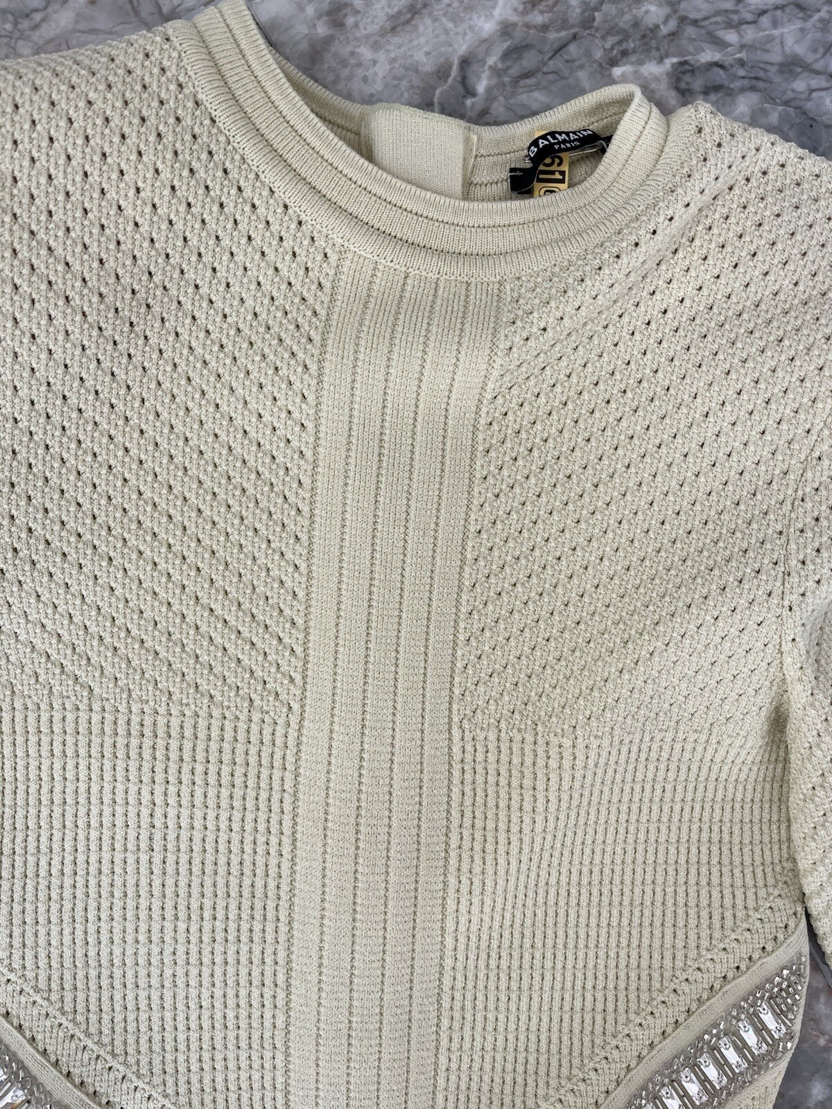 BALMAIN Pale Yellow Crystal Embellished Long Sleeved Dress FR 38 US 4