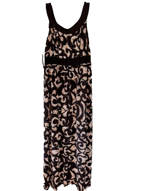 New Directions Black Brown High Waist Maxi Dress Sleeveless Abstract Global NWT
