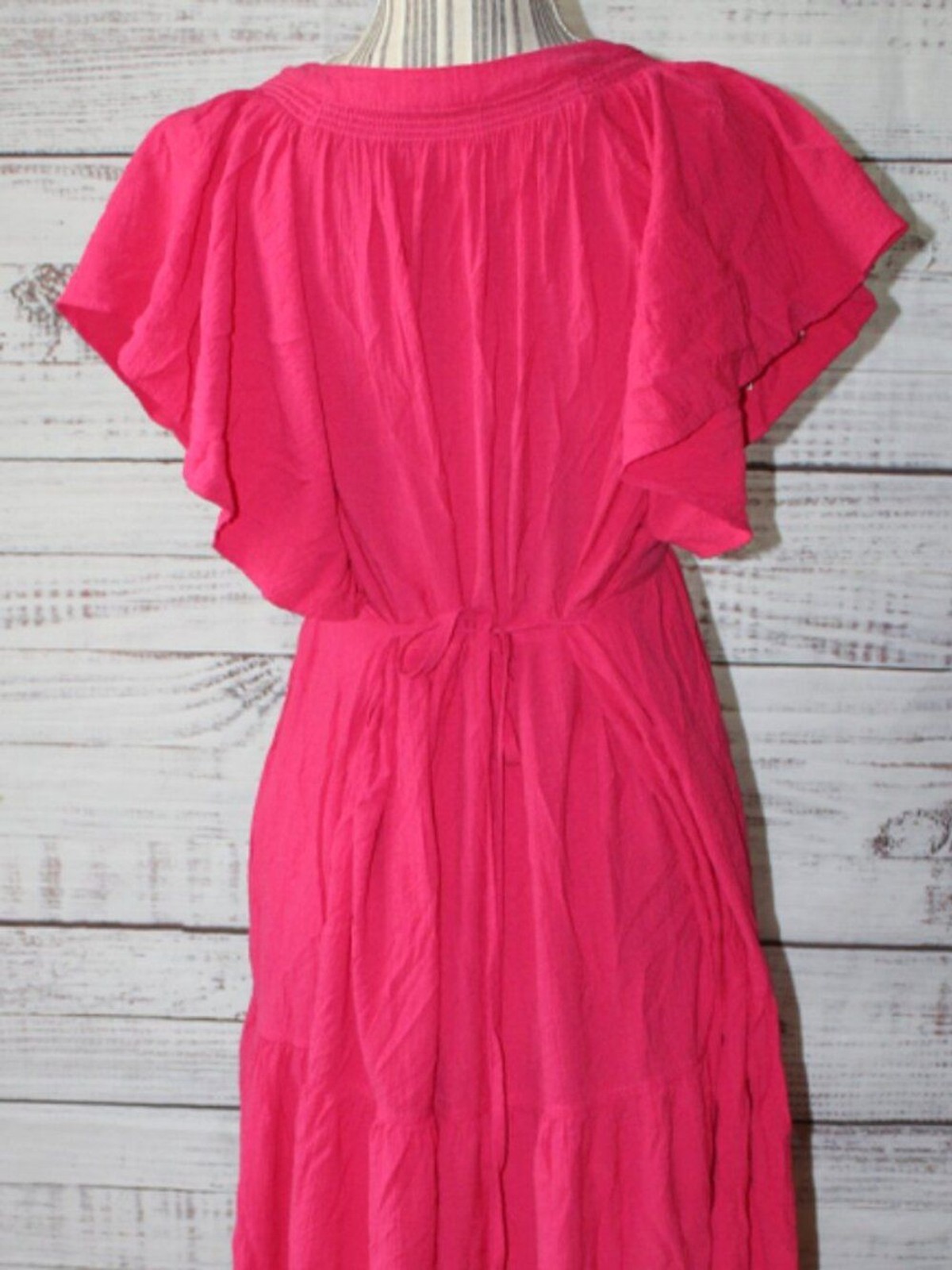 Calvin Klein Flutter Sleeve Gauze Midi Dress Lipstick Color Size 12