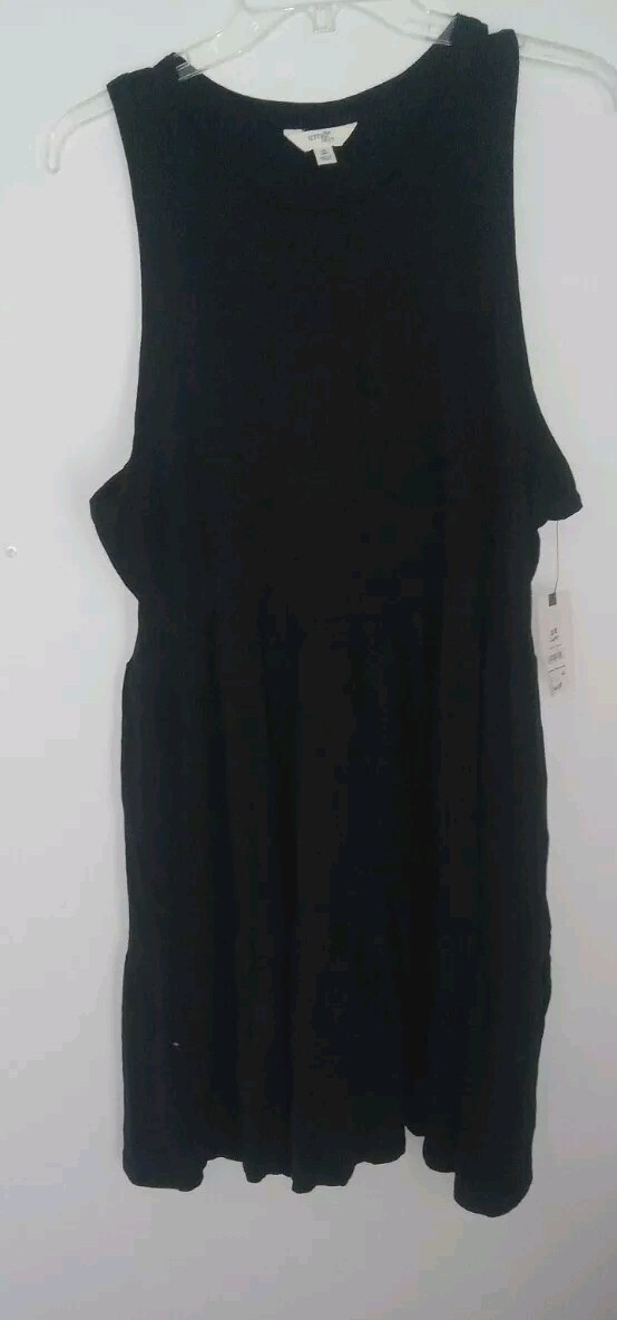 NWT Terra & Sky Black Soot Ruffled At Knee Tank Dress Sz OX(14W)
