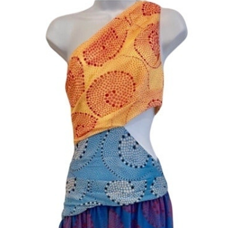 NWT STAUD Ashlyn One Shoulder Cutout Maxi Dress Multicolor Size 0
