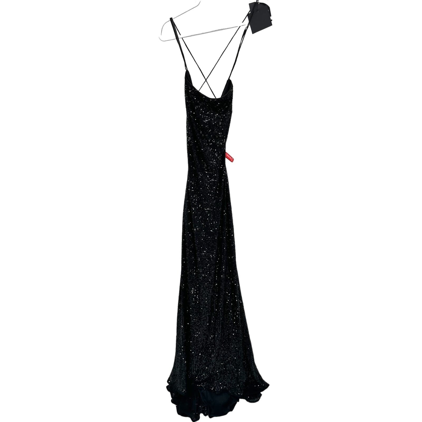 Mac Duggal 26269 Black Stretch Sequin Lace Up Back Evening Gown Size 8