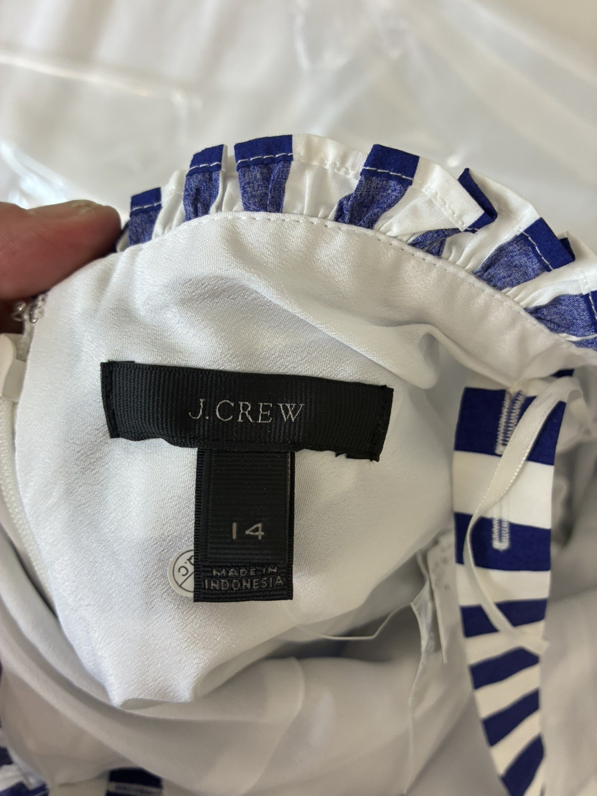 NWT J.Crew Striped Ruffle Maxi White Navy Belted Cotton Tank Dress Size 14
