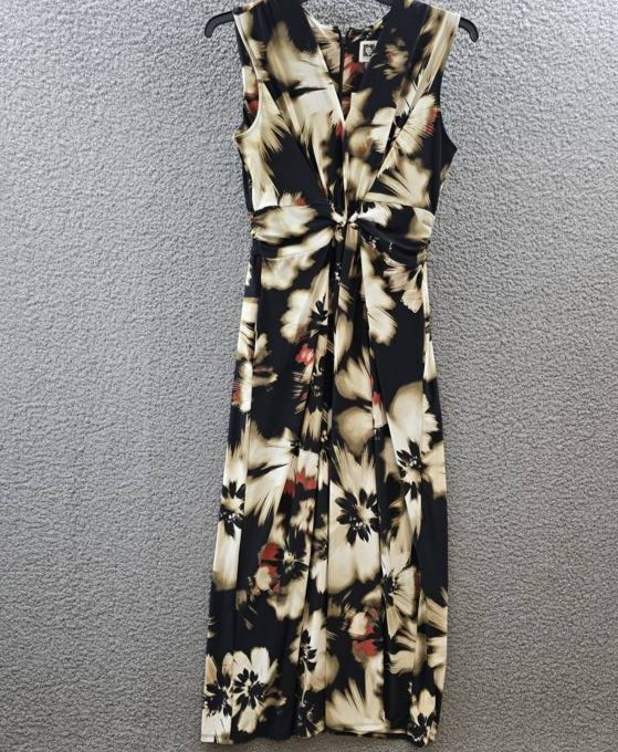 Anne Klein Printed Twist-Front Maxi Dress Women’s M Black Multi Back Zip Closure