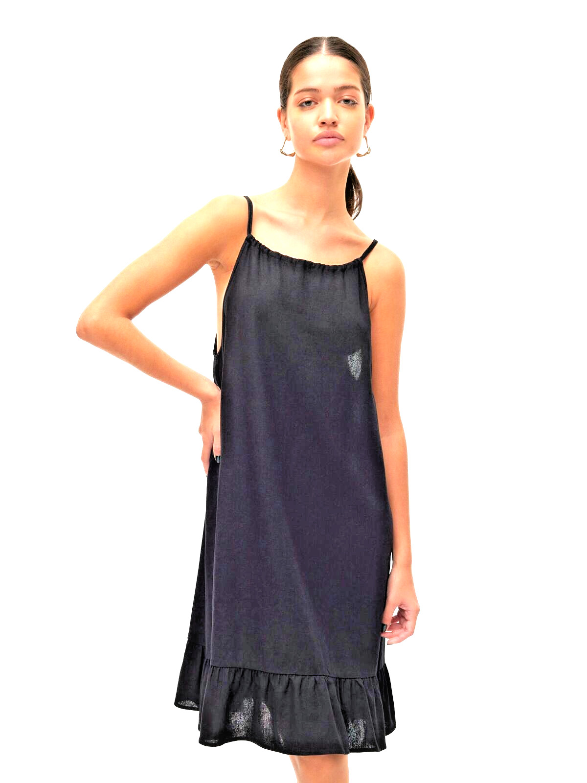 NWT Vero Moda my milo Navy Linen & Viscose Short Halter Frill Sundress Dress XL