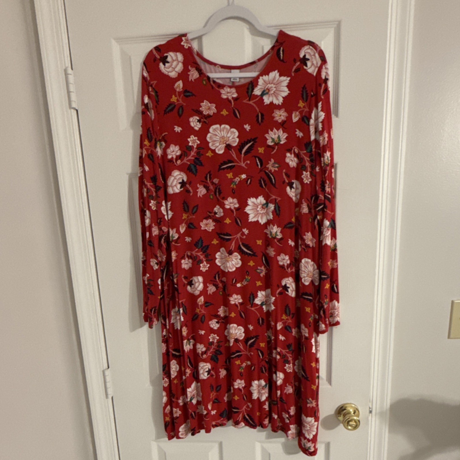 Old Navy Red Floral Long-Sleeve Mini Swing Dress XXL