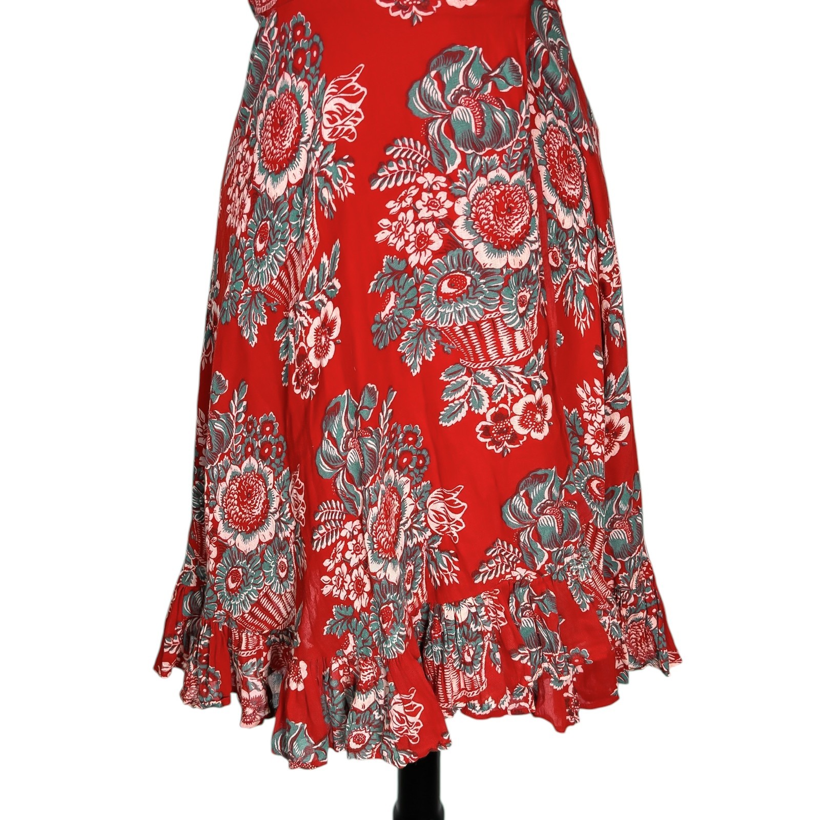 Denim & Supply Ralph Lauren Womens M Red Floral Wrap Dress Cotton Boho Ruffle
