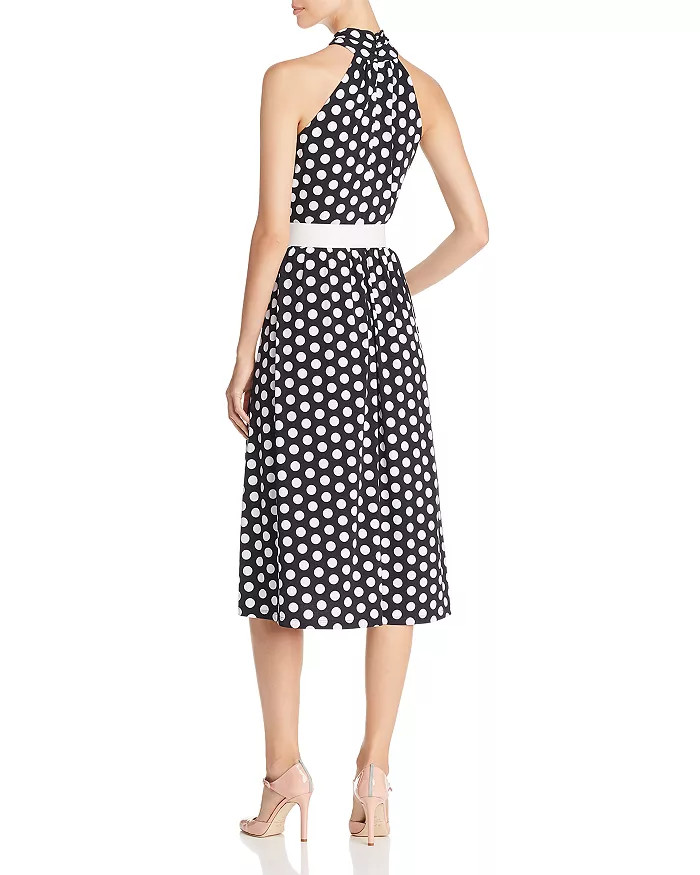 MICHAEL Michael Kors Polka Dot Crossover V-neck Fit & Flare Midi Dress w Belt, S