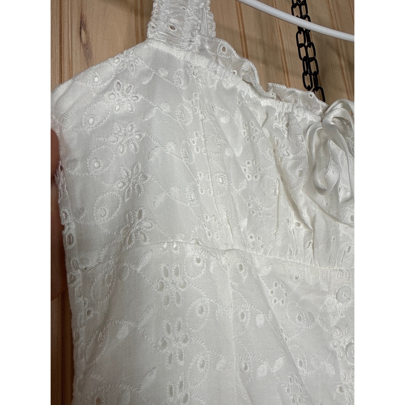 NWT Lulus Nerissa White Eyelet Embroidered Ruffle Drop Waist Midi Dress Tiered M