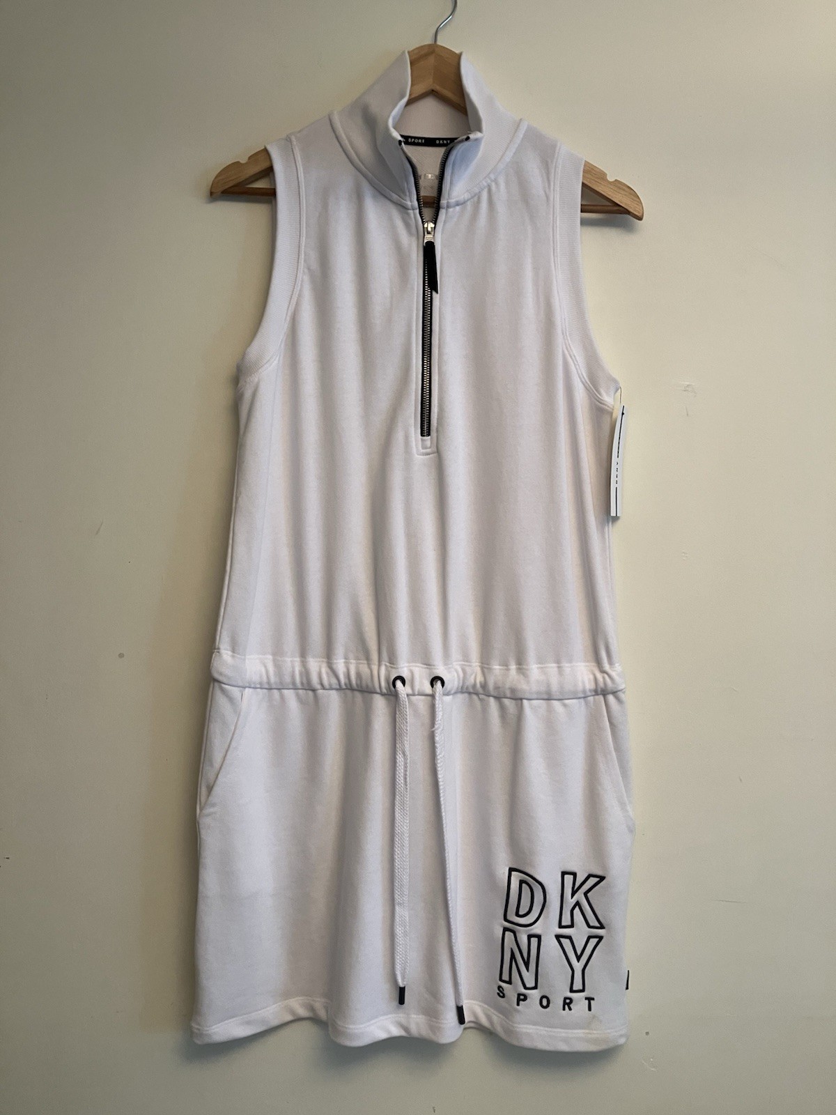 DKNY Sport Womens White Quarter-Zip Athletic Dress Size L NWT Athleisure